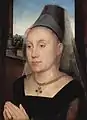 Hans Memling, retrato de Bárbara van Vlaendenbergh, 1480. Hennin bajo truncado.