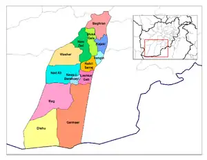 Mapa de los distritos de Helmand, Afganistán