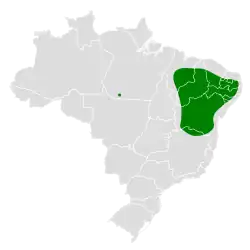 Distribución geográfica del tiluchí de caatinga.