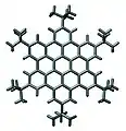 Estructura cristalina de un hexágono molecular compuesto por anillos aromáticos hexagonales.