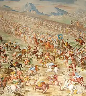 Detalle de La batalla de la Higueruela, de Fabrizio Castello, Niccolò Granello y Lazzaro Tavarone, en la Sala de las Batallas de El Escorial (ca. 1585).
