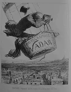 NADAR elevando la fotografía a la altura del Arte. Litografía publicada en Le Boulevard, 1862.