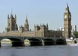 Palacio de Westminster, neogótico terminado en 1870, obra de sir Charles Barry y Augustus Pugin