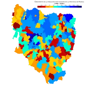 Crecimiento de la población por municipio entre 1998 y 2008