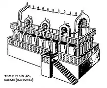 Ilustración del templo n.º 40 en Sanchi, fechada en el siglo III a. C.