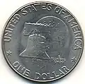 Reverso de la moneda de un dólar conmemorativa del Bicentenario, fechada 1776-1976.