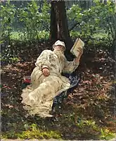 León Tolstói descansando en el bosque. 1891.I. Repin