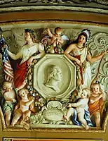 Detalle de un fresco de 1855-1856 de Constantino Brumidi en el Capitolio de los Estados Unidos en Washington, DC, Columbia (izquierda) y una aparición tardía de la princesa india