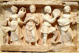 Escultura con banquete y música, Hadda, siglos I-II.