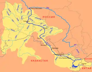 Janti-Mansisk (Ха́нты-Манси́йск) en un mapa del río Irtish
