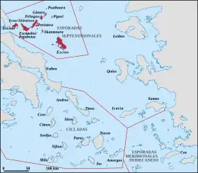 Localización de las Espóradas en el mar Egeo