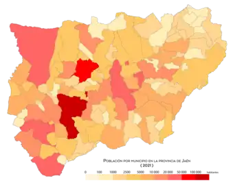 Mapa de población por municipios de la provincia de Jaén