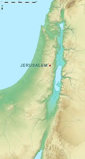 Mapa de Israel con una marca que muestra la ubicación de Beth-Horon.