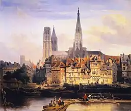 Vista del muelle de París y catedral de Rouen