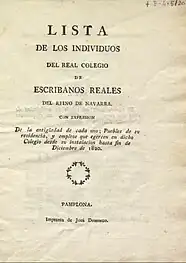 Real Montepío de Escribanos Reales (1820), con tipografía clásica