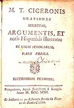 Orationes selectae de Cicerón, a la venta en la librería de Longás "frente a la fuente de Santa Cecilia" (1783)