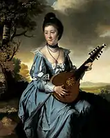 Retrato de la Sra. de Robert Gwillym tocando una guitarra inglesa, pintura de Joseph Wright (1766). Museo de Arte de San Luis.