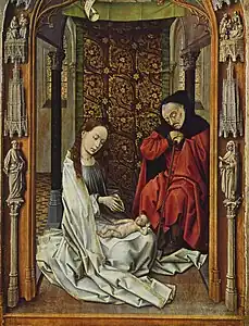 Atribuido a Juan de Flandes: Nacimiento de Cristo, copia de una de las tablas laterales del Tríptico de Miraflores de Rogier van der Weyden