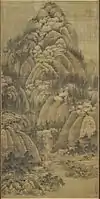A la búsqueda del Tao en las montañas de otoño. Rollo vertical, tinta sobre seda. 156.2 x 77.2 cm. Taip´´ei, Museo Nacional del Palacio.