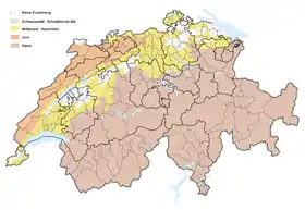 La meseta suiza (resaltada en amarillo)