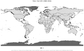 Mapa del clima gélido en color plomo oscuro, extendido especialmente en los casquetes polares.