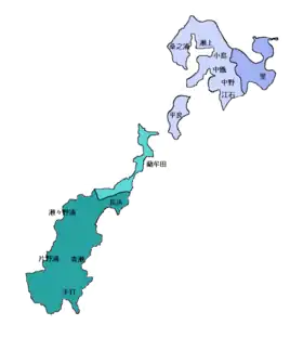 Mapa de las islas Koshikijima (rótulos en japonés)