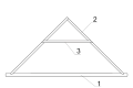 Diagrama de un tijeral en par y nudillo. 1: Tirante, 2: Par y 3: Nudillo