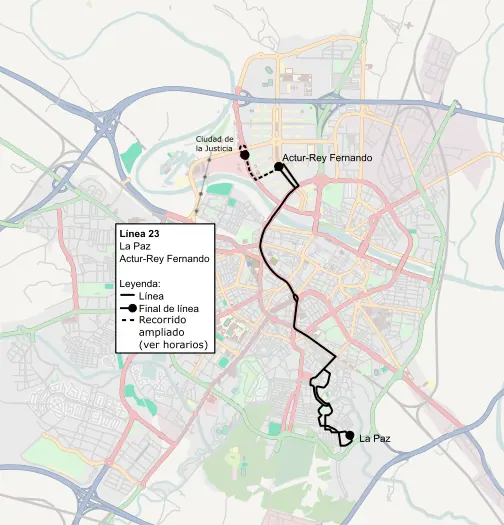 Recorrido de la línea 23 de Urbanos de Zaragoza en la ciudad de Zaragoza.