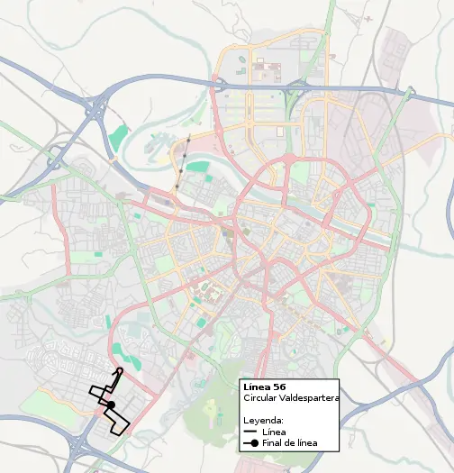 Recorrido de la línea 56 de TUZSA en la ciudad de Zaragoza.