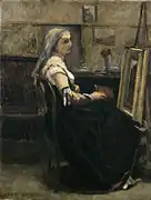 Camille Corot, El estudio del pintor (1870). Manguitos ceñidos con lazos.