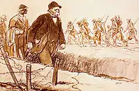 Caricatura del primer ministro francés Georges Clemenceau (el Tigre) en las trincheras. Fue el estadista aliado más partidario de un trato duro a Alemania en el Tratado de Versalles.