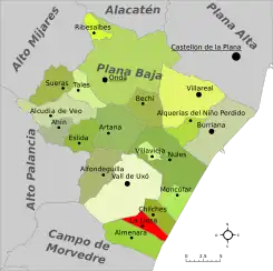 Localización en la comarca de la Plana Baja