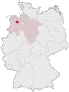 Deutschlandkarte, Position von Westerstede hervorgehoben