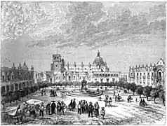 Grabado de la Plaza de Armas en 1862.