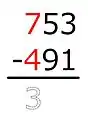 7 − 4 = 3Este resultado solo se dibuja con lápiz aquí.
