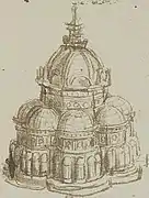 Dibujo de iglesia de planta central de Leonardo.
