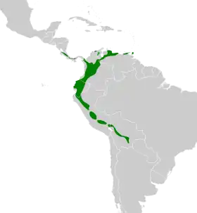 Distribución geográfica del orejero coronigrís (incluyendo L. albidiventer).