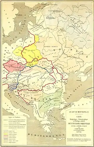 Mapa lingüístico, etnográfico y político de Europa del Este por Casimir Delamarre, 1868