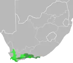 Liparia is endémica de Sudáfrica.Schutte AL. (1997). «Systematics of the genus Liparia (Fabaceae)». Nord J Bot 17 (1): 11-37. doi:10.1111/j.1756-1051.1997.tb00287.x. 