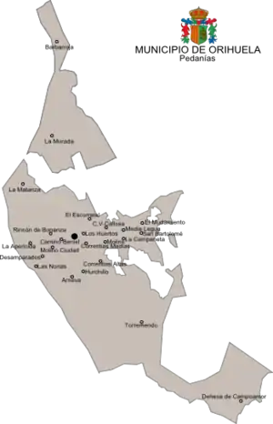 Localización de Arneva respecto al municipio de Orihuela