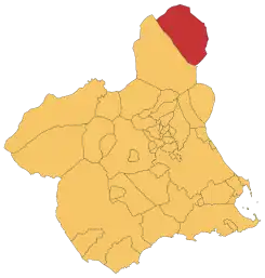 Extensión del término municipal dentro de la Región de Murcia