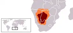 Cuenca del Kalahari - naranja, Desierto Kalahari  - marrón