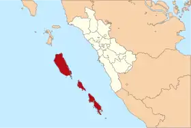 El kabupaten de Kepulauan Mentawa (mapa de la provincia de  Sumatra Occidental