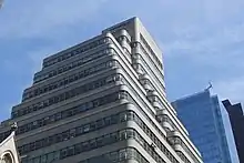 Rounded setbacks of the building's facade