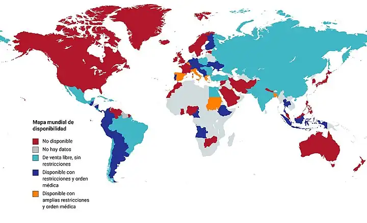 Figura 3; Disponibilidad y distribución a nivel mundial del Metamizol.