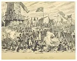 El Campamento encima Cerro de Vinagre - una ilustración (hostil al Unido Irishmen) por George Cruikshank, para acompañar la historia de William Maxwell de la rebelión irlandesa en 1798 (1845)