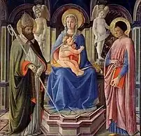 Madonna e il Bambino tra i santi Giusto e Clemente (1449), Maestro de la Navidad de Castello
