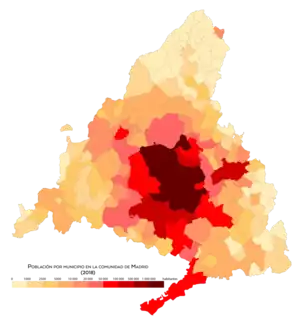 Población por municipios en la comunidad de Madrid en 2018