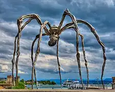 Al otro lado del mismo museo se emplaza una araña gigante: Maman de Louise Bourgeois (1999), con copias repartidas por todo el mundo (aquí, la de Zúrich).