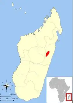 Distribución de la mantella dorada en Madagascar